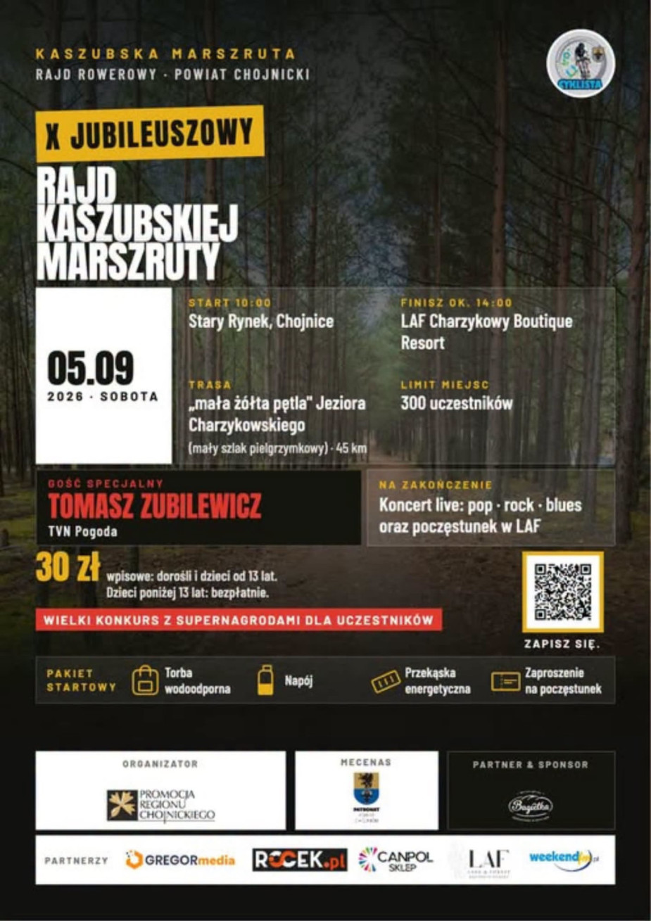 W sobotę (5.09) X Rajd Kaszubskiej Marszruty. Tym razem wok&oacute;ł Jeziora Charzykowskiego