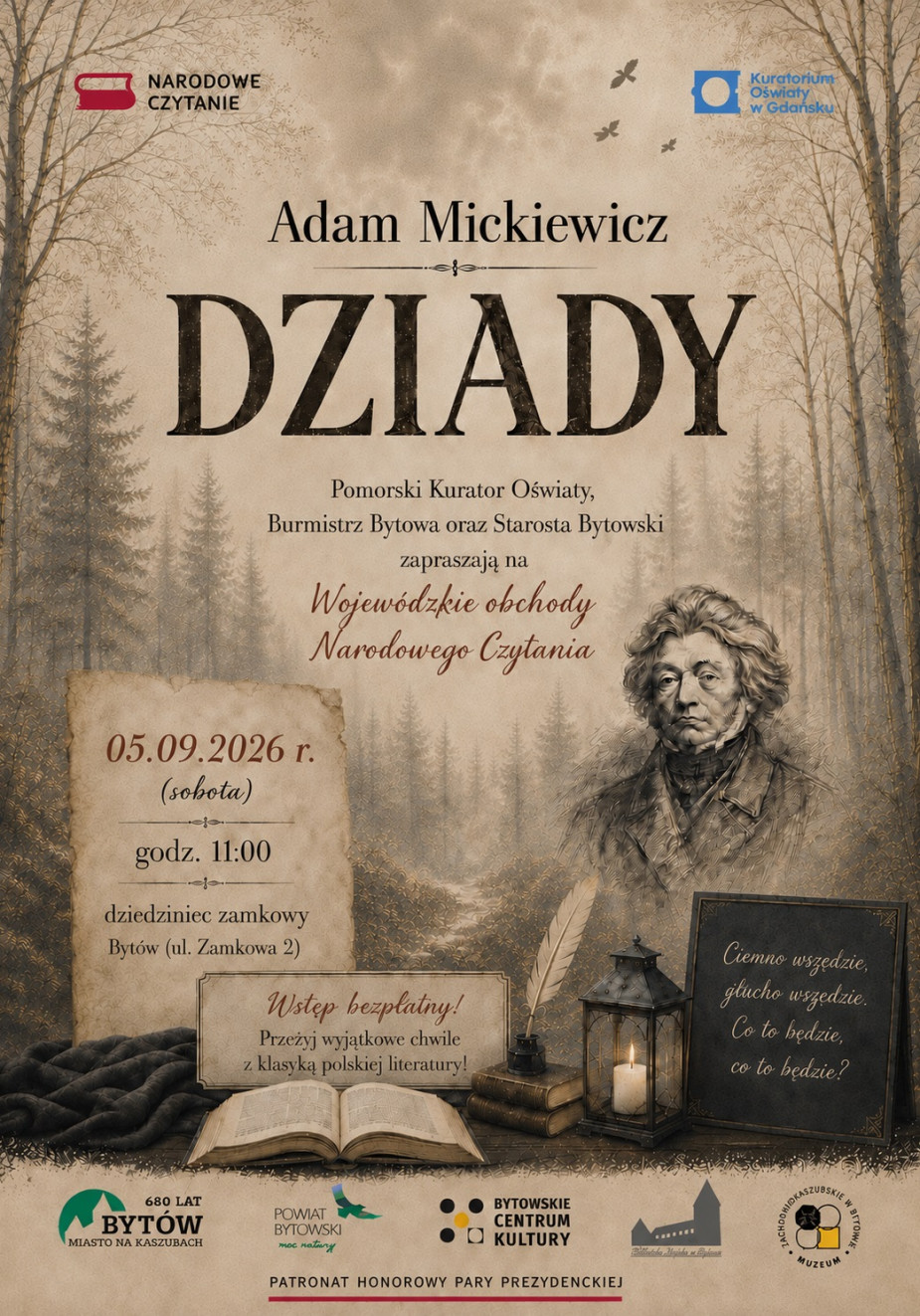 "Dziady" Adama Mickiewicza w historycznych murach zamku. W Bytowie odbędą się Wojew&oacute;dzkie Obchody Narodowego Czytania
