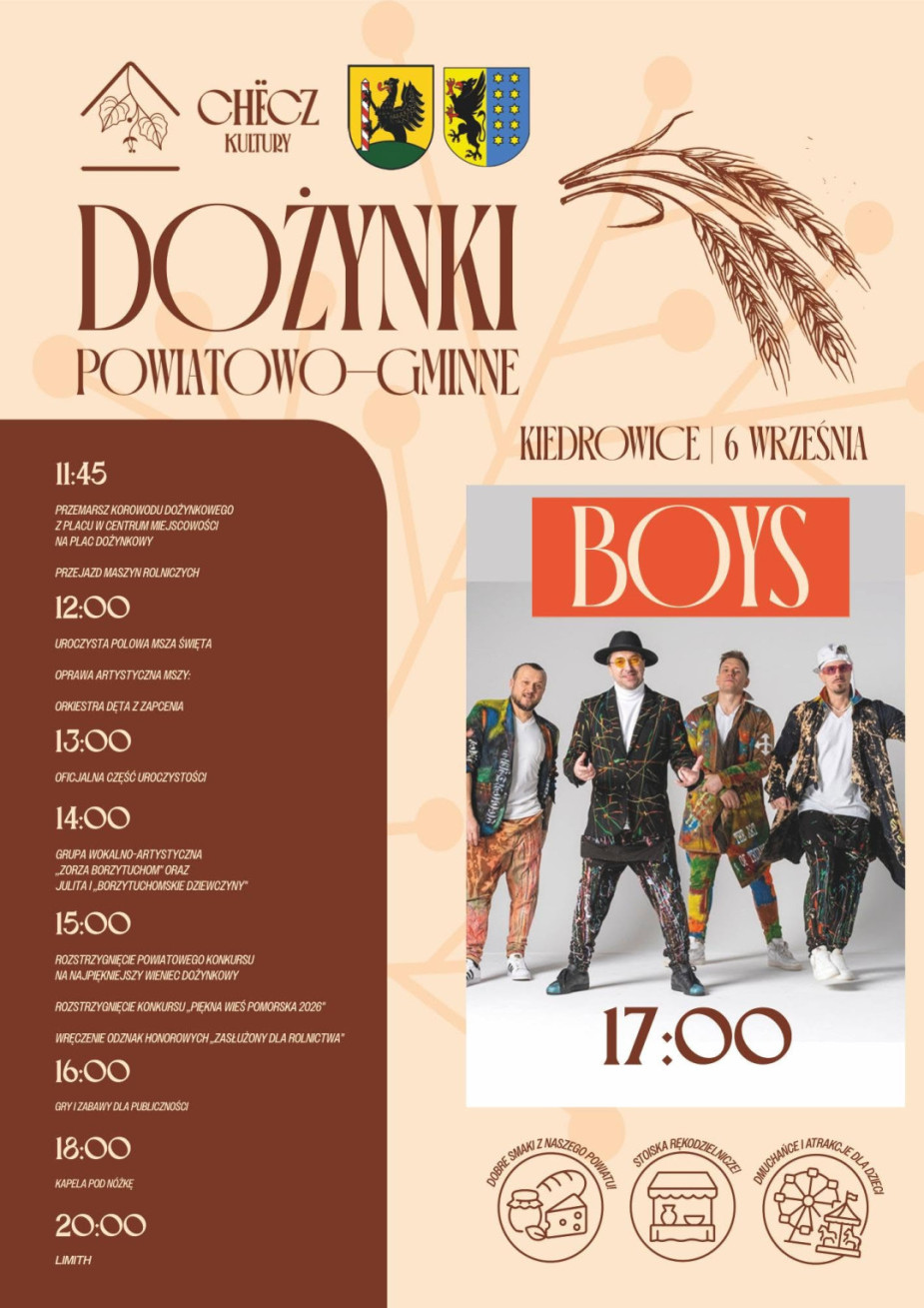Jutro (6.09) dożynki powiatowo-gminne powiatu bytowskiego oraz gminy Lipnica. Ich gospodarzem będą Kiedrowice