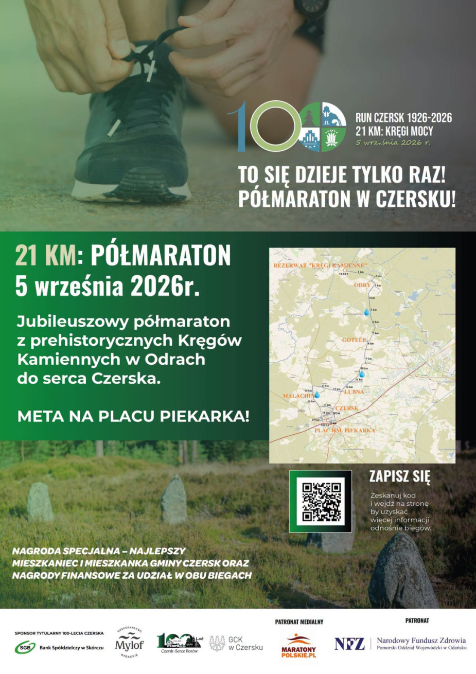 W sobotę (5.09) w gminie Czersk p&oacute;łmaraton na stulecie miasta. Będą znaczne utrudnienia w ruchu na jego trasie
