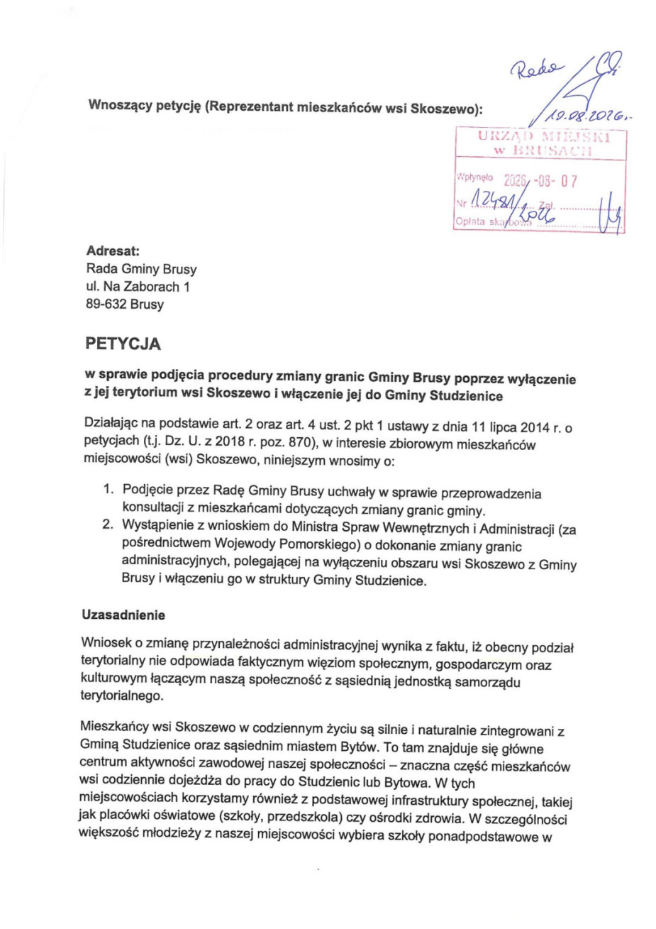 Nie chcą być już częścią gminy Brusy, wolą Studzienice. Jest petycja mieszkańc&oacute;w wsi Skoszewo o zmianę przynależności administracyjnej (REPORTAŻ)