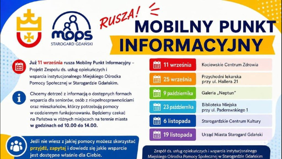 W Starogardzie Gdańskim rusza Mobilny Punkt Informacyjny. Będzie się tu można dowiedzieć o formach wsparcia świadczonych przez MOPS
