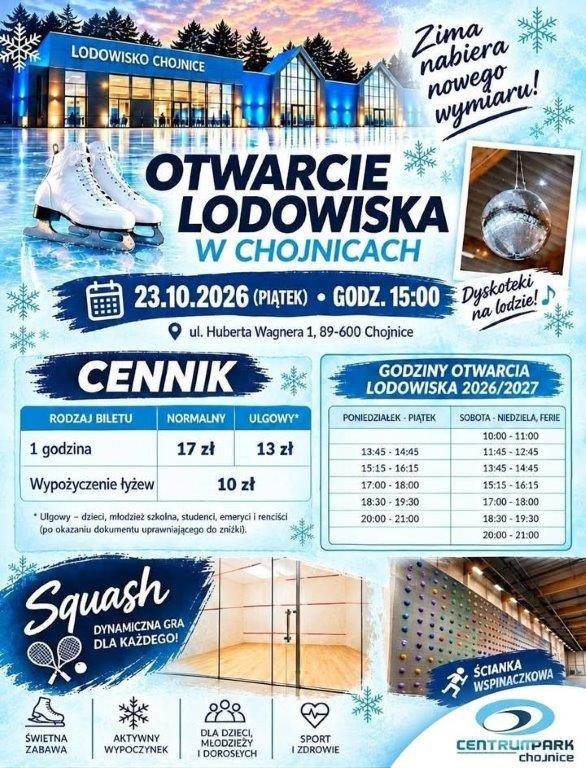W najbliższy piątek (23.10) otwarcie lodowiska w Chojnicach. Będzie także spotkanie z mistrzem olimpijskim Zbigniewem Br&oacute;dką