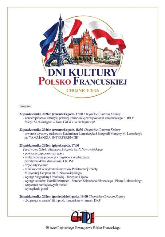 Jutro (22.10) ruszają 31. Dni Kultury Polsko-Francuskiej w Chojnicach. Będą koncerty, wernisaż i francuski film