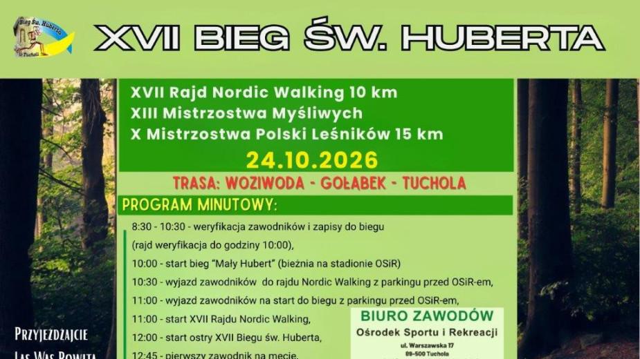 W gminie Tuchola odbędzie się jutro (24.10) 17. Bieg św. Huberta. W tym roku przewidziano nowości
