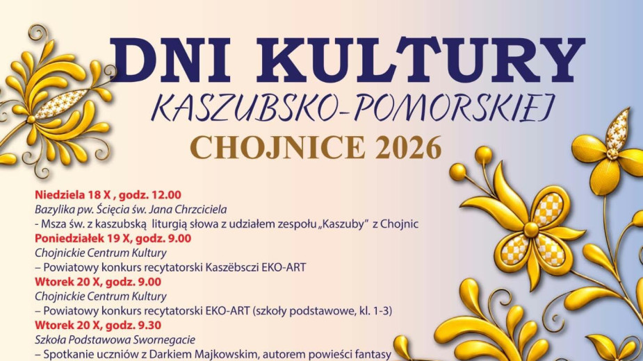 "Dni Kultury Kaszubsko-Pomorskiej. Chojnice 2026". Impreza rusza jutro (18.10) i potrwa tydzień