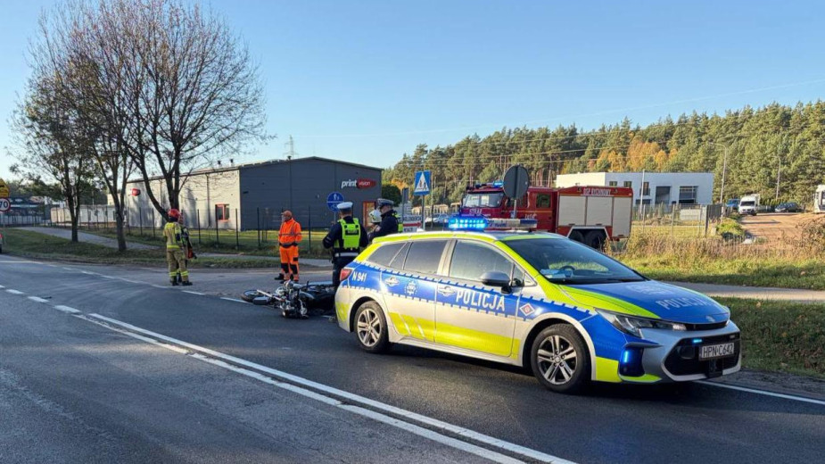 Motocyklista poszkodowany w wypadku na drodze krajowej nr 22 w Rychnowach koło Człuchowa. Policja ma już wstępne ustalenia. Nie ustąpił pierwszeństwa przejazdu FOTO