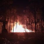 Pożar dużej sterty drewna w Lubni. Fot. OSP Brusy.